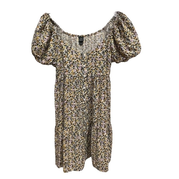 Wild Fable Small Puffy Sleeve Mini Floral Sundress Yellow Pink Faux Buttons, XS - Picture 9 of 16